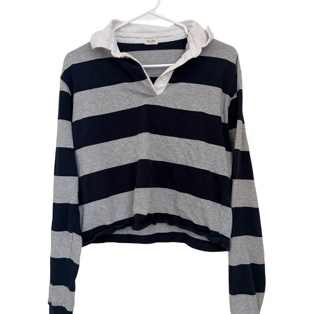John Galt Brandy Melville Women’s One Size Rugby Polo Navy Gray Striped Top